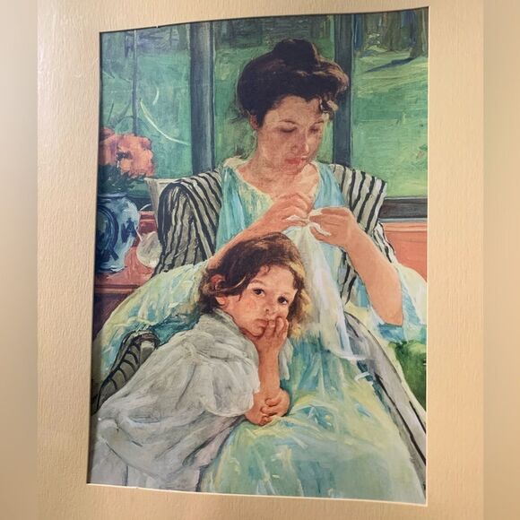 16 x 20 Art Print Young Mother Sewing - Picture 1 of 4